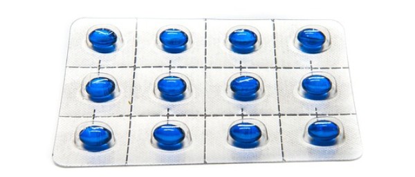 Blauwe cholesterolverlager capsules tegen pijn in strip